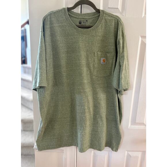 Carhartt Sage Green Marled Short Sleeve Crewneck Logo Front Pocket T-shirt - Picture 1 of 6
